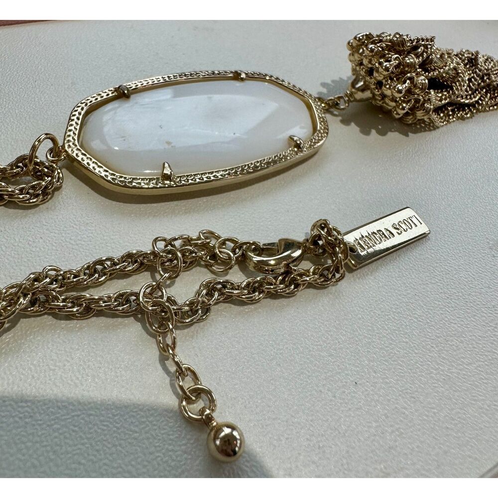 NWOT Kendra Scott Rayne Mother of Pearl Gold Tassel Pendant Necklace - Picture 4 of 16